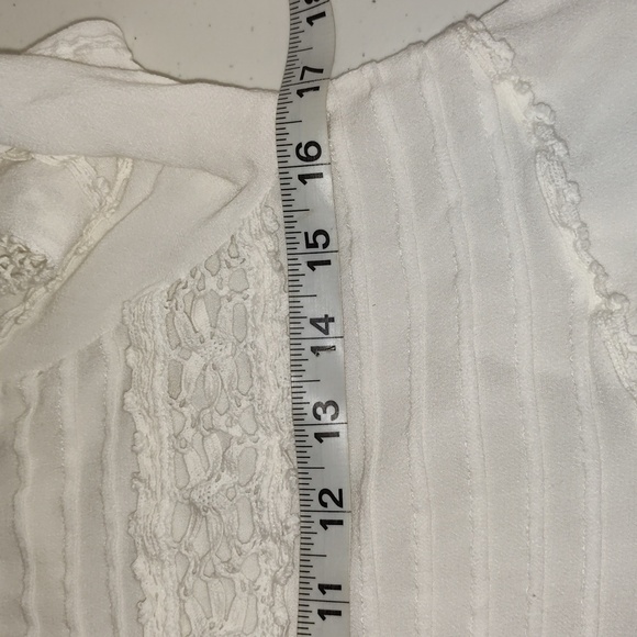Free People Womens Blouse Size Small White Crochet Pintuck BOHO 3/4 Sleeve Top - Picture 6 of 9